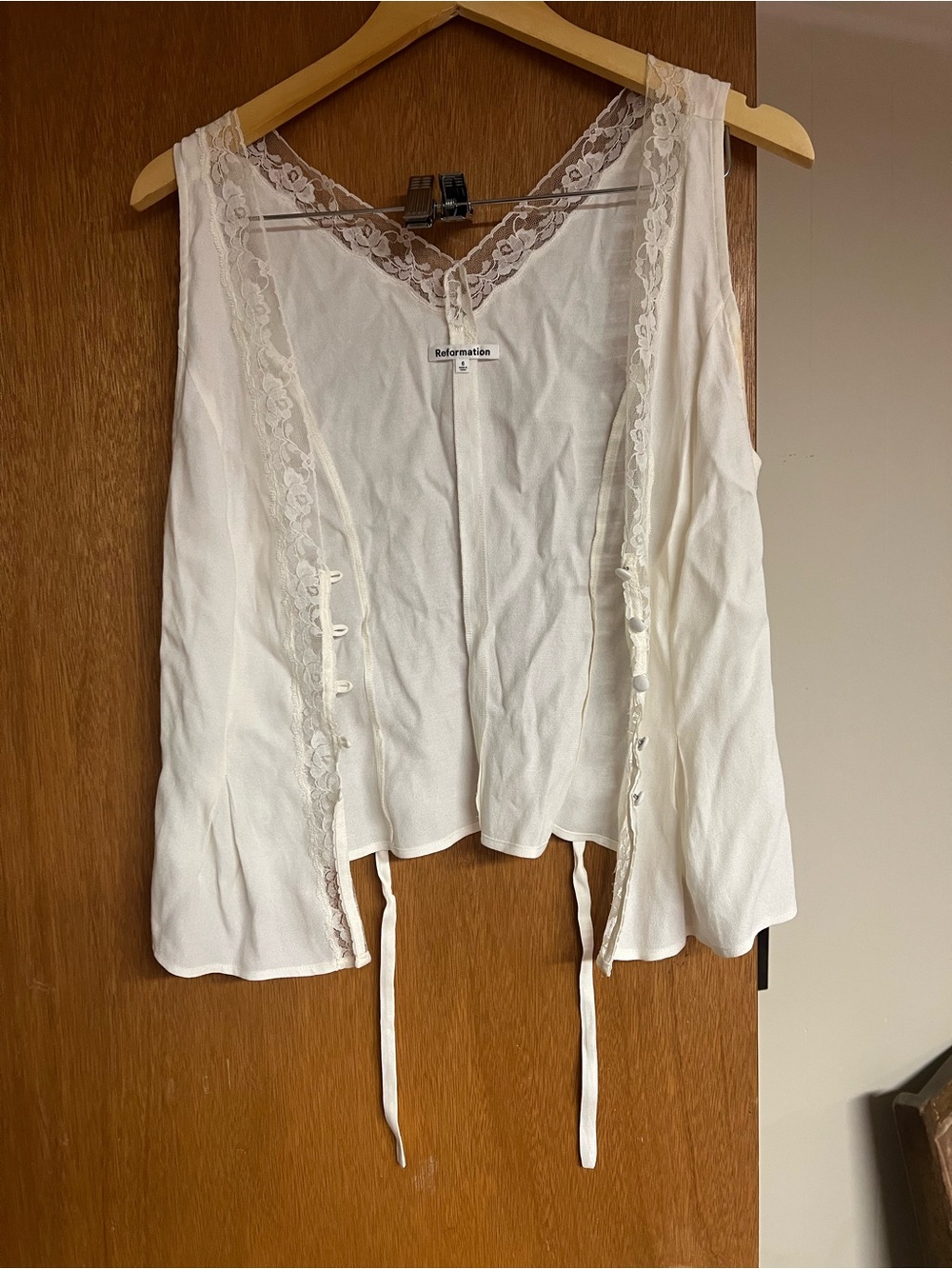 Reformation Ivory Lace-Trim Button Camisole Vest